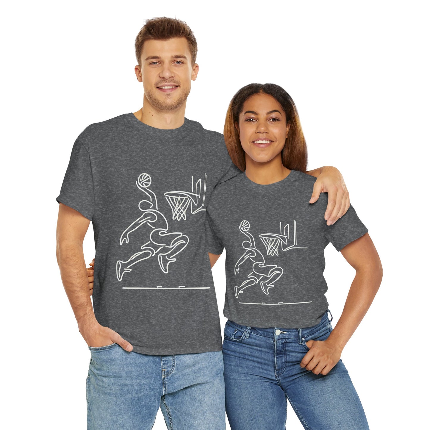 Basketball Slam Dunk Line Art Shirt, Unisex Heavy Cotton Tee, Sportswear, Gift for Athletes, Streetwear, Basketball Player T-Shirt