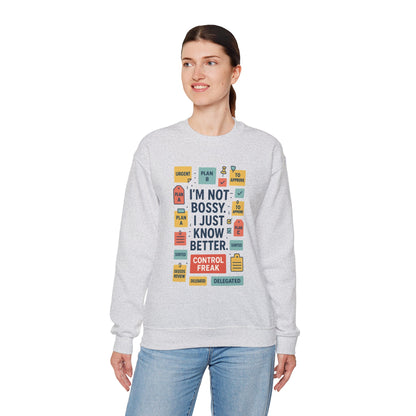Funny Womens Control Freak Sweatshirt, Bold Sarcastic Quote Pullover, Ideal Gift for Bossy Friends, Funny Womens Sweatshirt