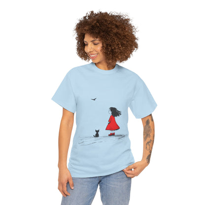 Cat Lover Tee, Cute Graphic T-Shirt, Cat & Girl Design, Gift for Cat Owners, Casual Stylish Unisex Cotton Shirt, Women's Cotton T-Shirt