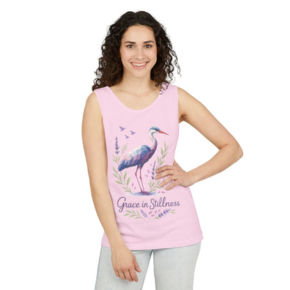 Polygonal Heron Graphic Tank, Womens Artistic Bird Summer Top, Geometric Crane, Bird Lovers Gift, Yoga Shirt, Fitness Apparel, Casual Wear
