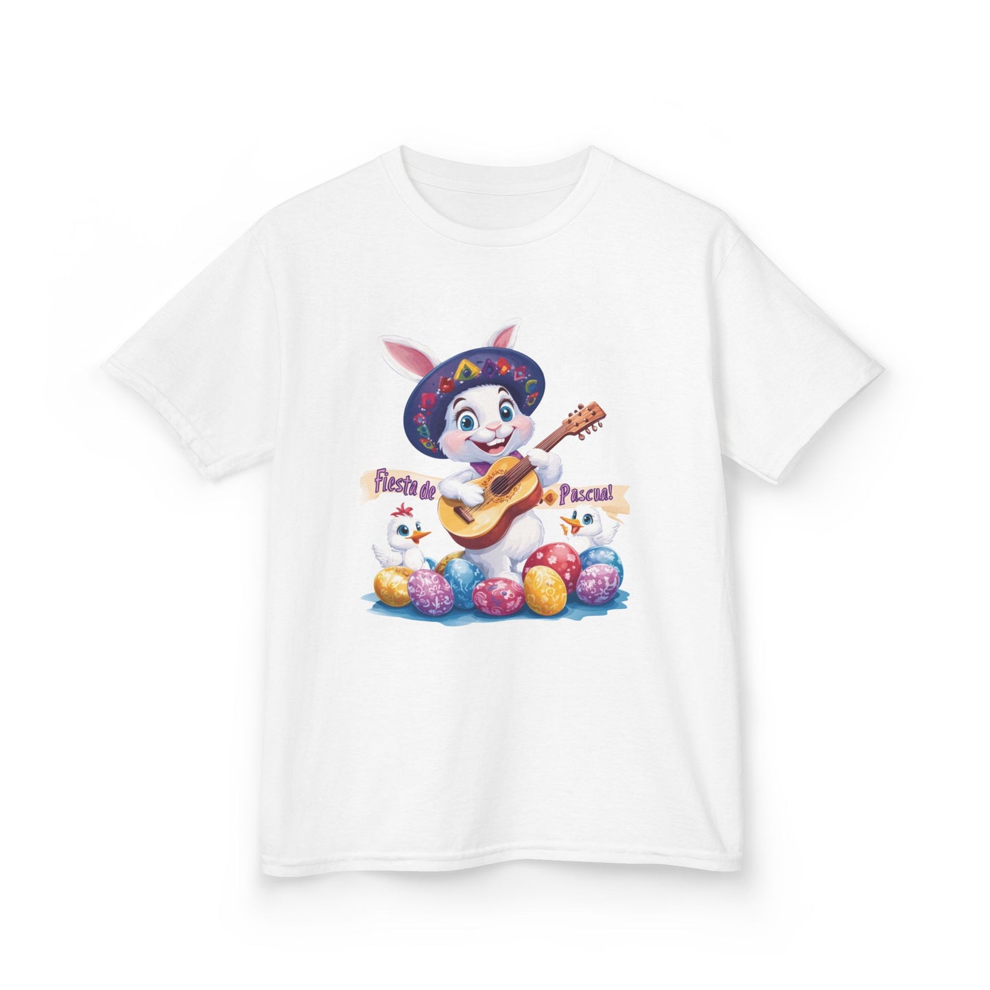 Mexican Easter Bunny Kids T-Shirt - Fiesta de Pascua Shirt with Guitar, Fun Spring Festival Tee, Colorful Holiday Gift for Children
