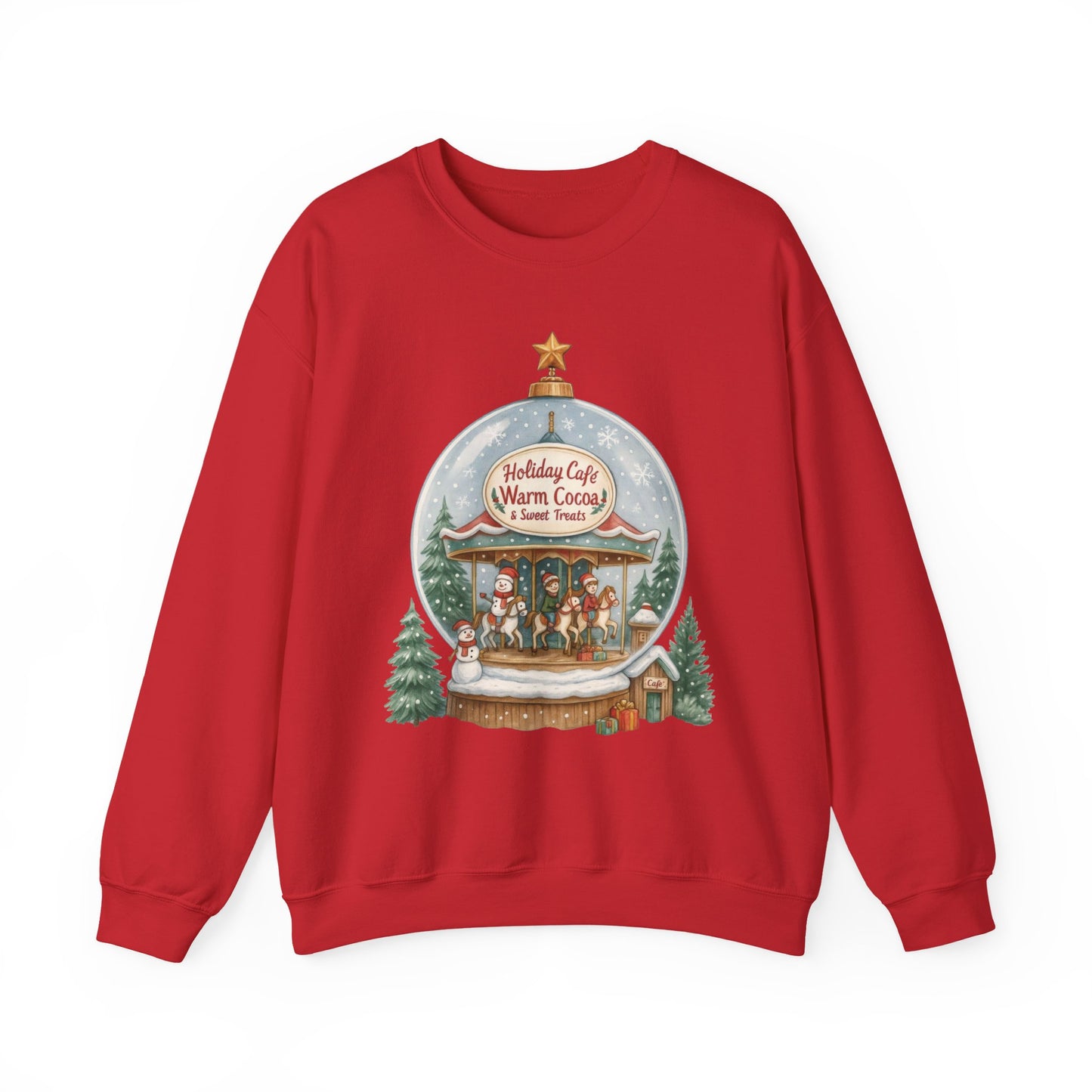 Holiday Café Christmas Sweatshirt, Warm Cocoa Snow Globe Pullover