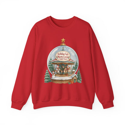 Holiday Café Christmas Sweatshirt, Warm Cocoa Snow Globe Pullover