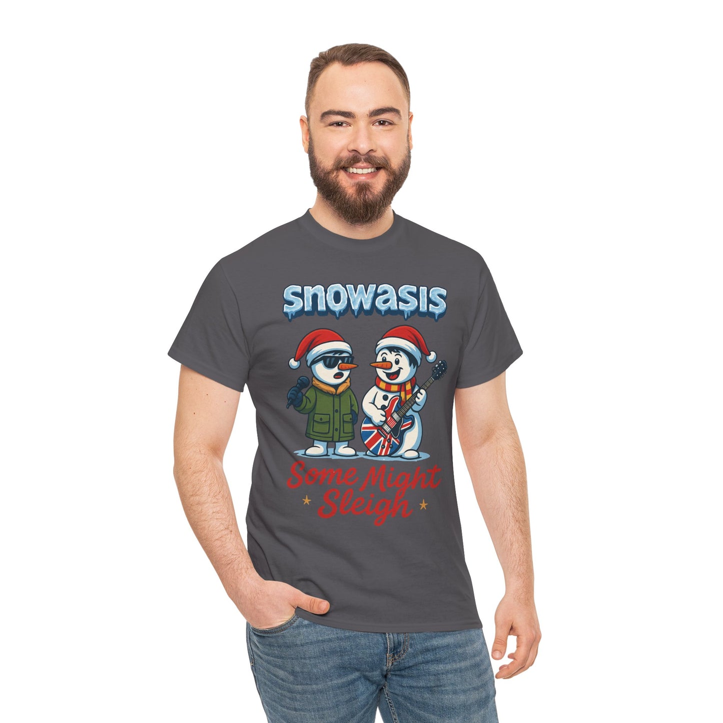 Funny Snowman Band Men's Christmas T-Shirt, Snowasis Some Might Sleigh Tee