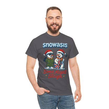 Funny Snowman Band Men's Christmas T-Shirt, Snowasis Some Might Sleigh Tee