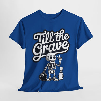 Skeleton Bowling Graphic Tee, Mens Heavy Cotton Tee, Funny Halloween Shirt, Gift for Bowlers, Retro Style Apparel, Casual Wear