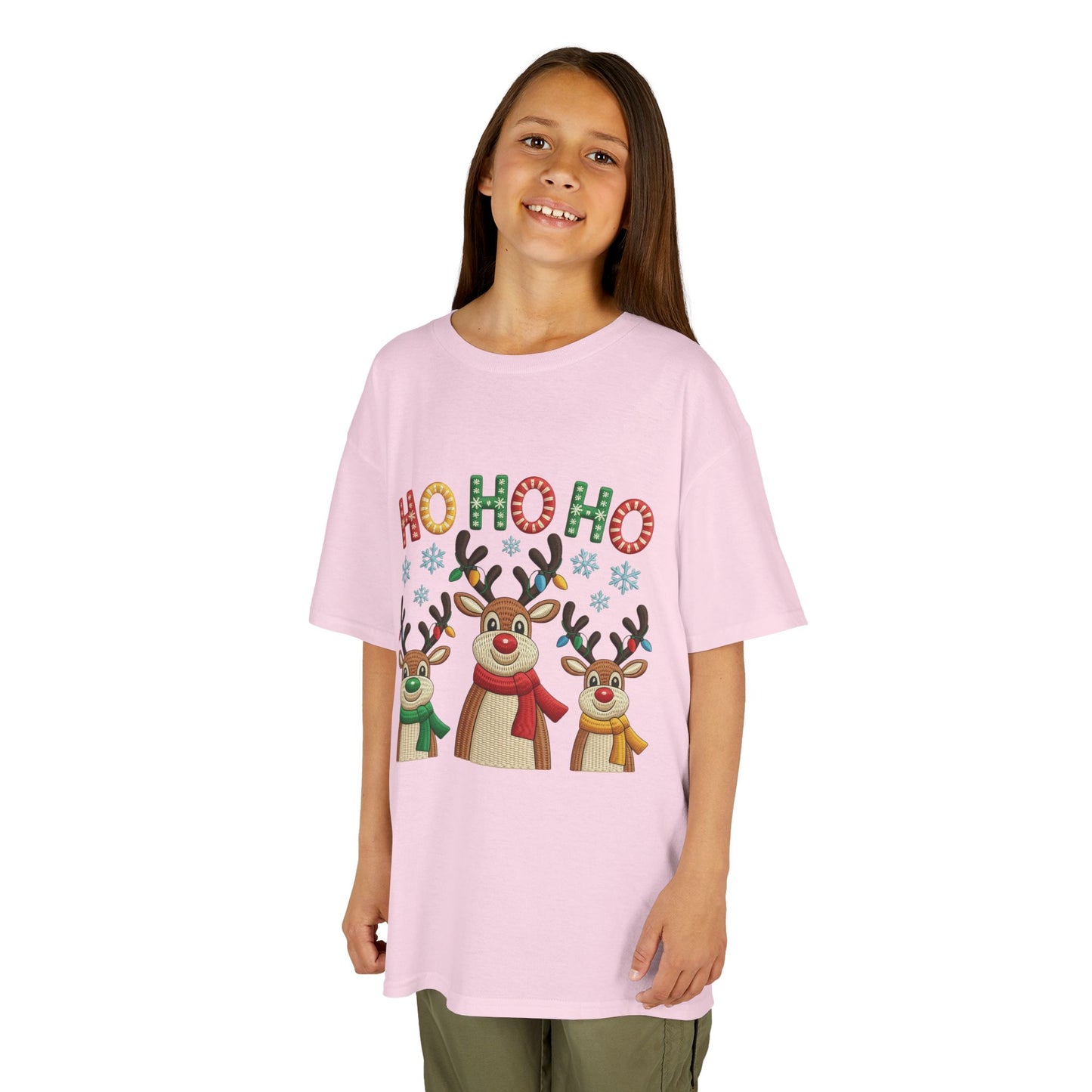 Ho Ho Ho Reindeer T-Shirt for Girl, Cute Christmas Kids Holiday Tee