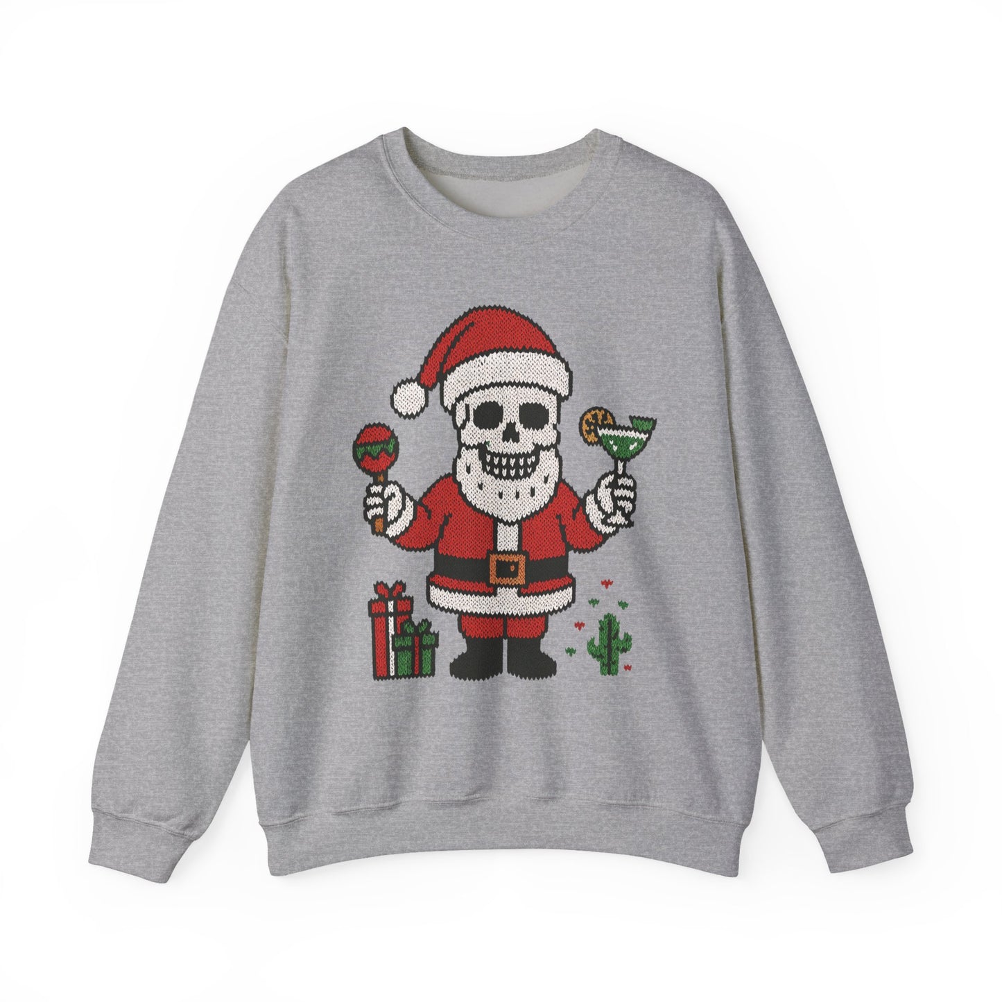 Funny Santa Skull Christmas Men's Sweatshirt, Holiday Margarita Pullover
