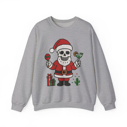 Funny Santa Skull Christmas Men's Sweatshirt, Holiday Margarita Pullover