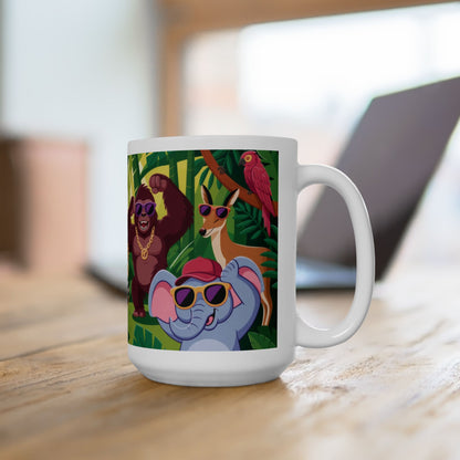Vibrant Jungle Friends Mug - Fun Drinkware for Animal Lovers, Coffee Tea Mug, Gift for Kids, Birthday Party Favor, Nature Decor