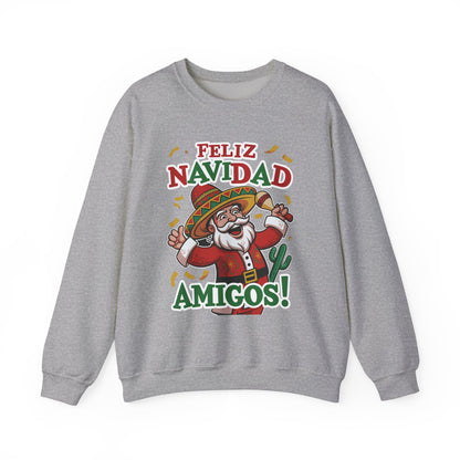 Feliz Navidad Amigos Sweatshirt, Funny Mexican Santa Christmas Jumper, Latin Holiday Fiesta Pullover