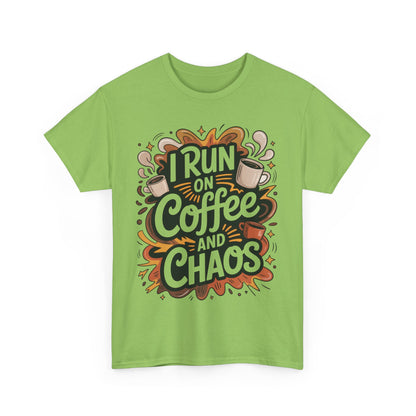 Run on Coffee and Chaos Tee, Unisex Cotton T-Shirt, Coffee Lover Gift, Casual Wear, Perfect for Relaxing Days
