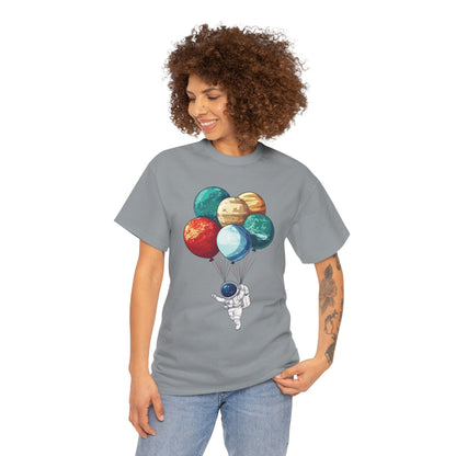 Astronaut with Planet Balloons T-Shirt, Space Lover Unisex Tee, Outer Space Graphic Shirt, Space Theme Shirt, Cosmic Adventure Top