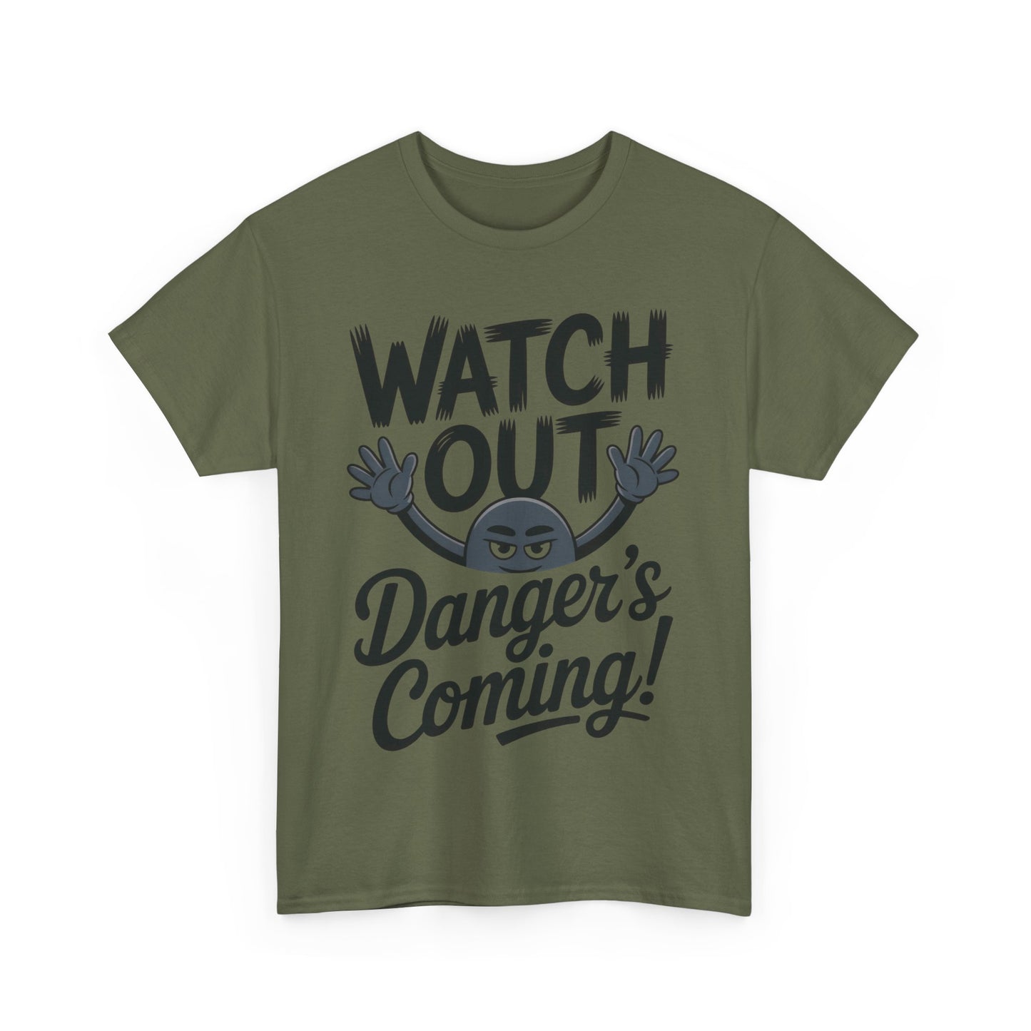 Funny "Watch Out" Cartoon Character T-Shirt, Sketch Style Unisex Heavy Cotton Tee, Minimalist Humorous Graphic Tee, Gift for Him/Her