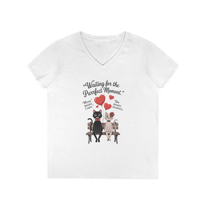 Cute Cat Lovers V-Neck T-Shirt, Casual Wear, Gift for Her, Pet Lovers, Best Friend Gift, Cute Cat Design, Valentine's Day, Cat Love