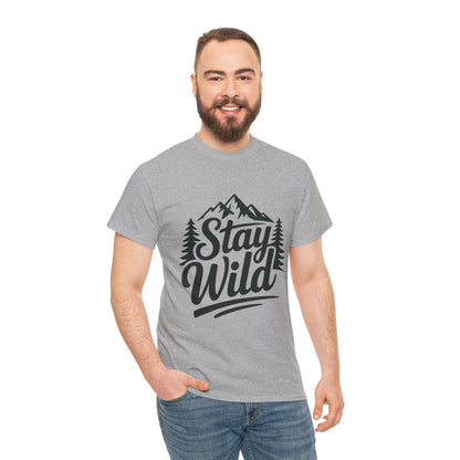 Stay Wild Adventure Tee, Unisex Heavy Cotton Tee for Nature Lovers, Camping, Hiking, Gifts for Outdoorsy Friends, Nature Graphic Tee