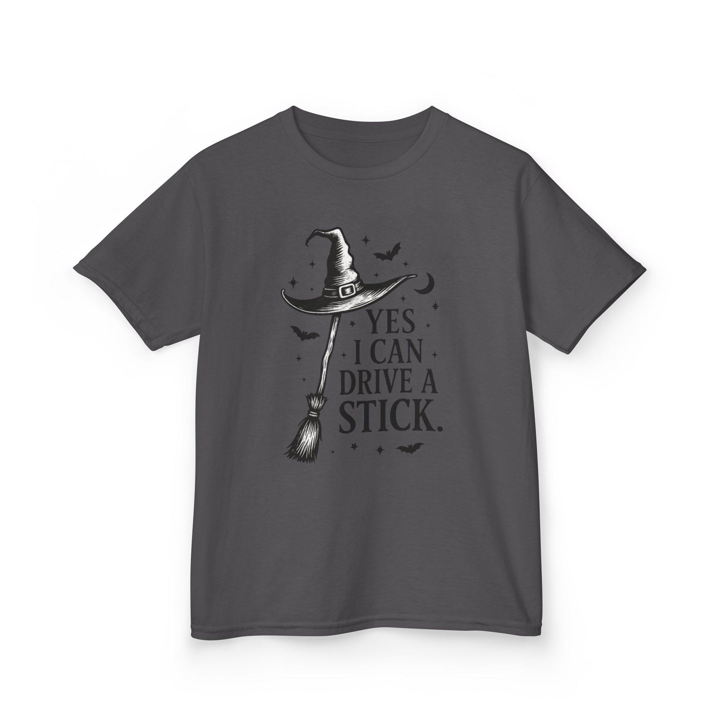 Yes I Can Drive a Stick Girls Witch T-Shirt, Cute Halloween Shirt for Kids, Girls Halloween Tee
