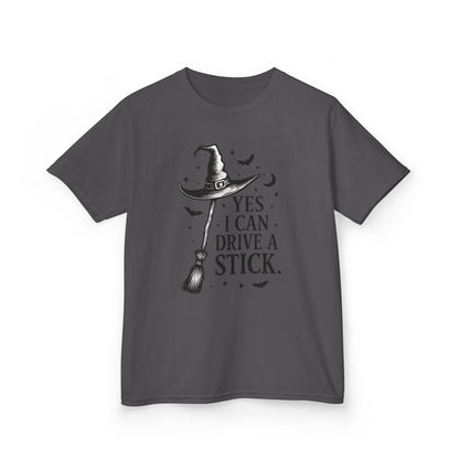 Yes I Can Drive a Stick Girls Witch T-Shirt, Cute Halloween Shirt for Kids, Girls Halloween Tee