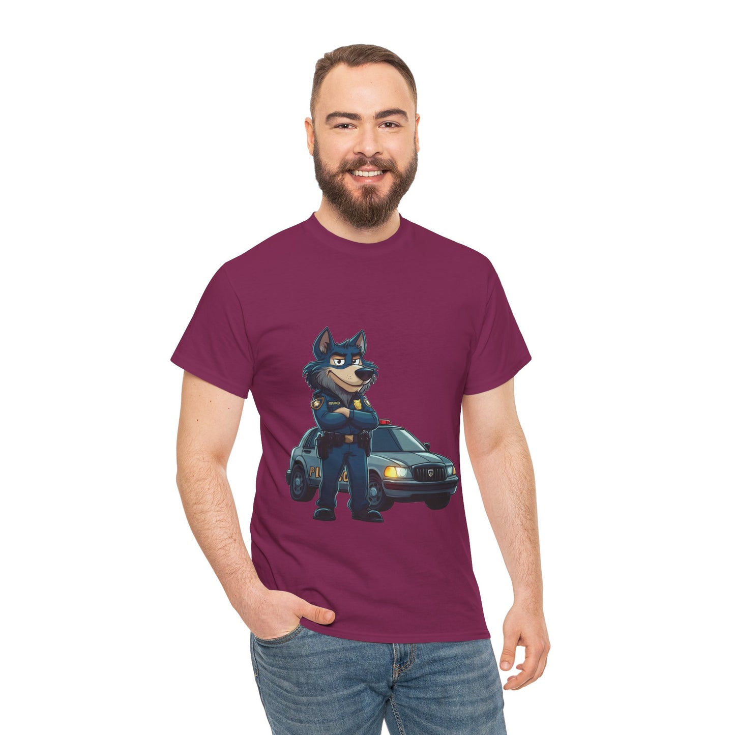 Cool Police Wolf Cartoon Shirt, Funny Cop Animal Graphic Tee,  Law Enforcement Gift T-Shirt, Tee for Dog Lovers, Gifts for Police Week