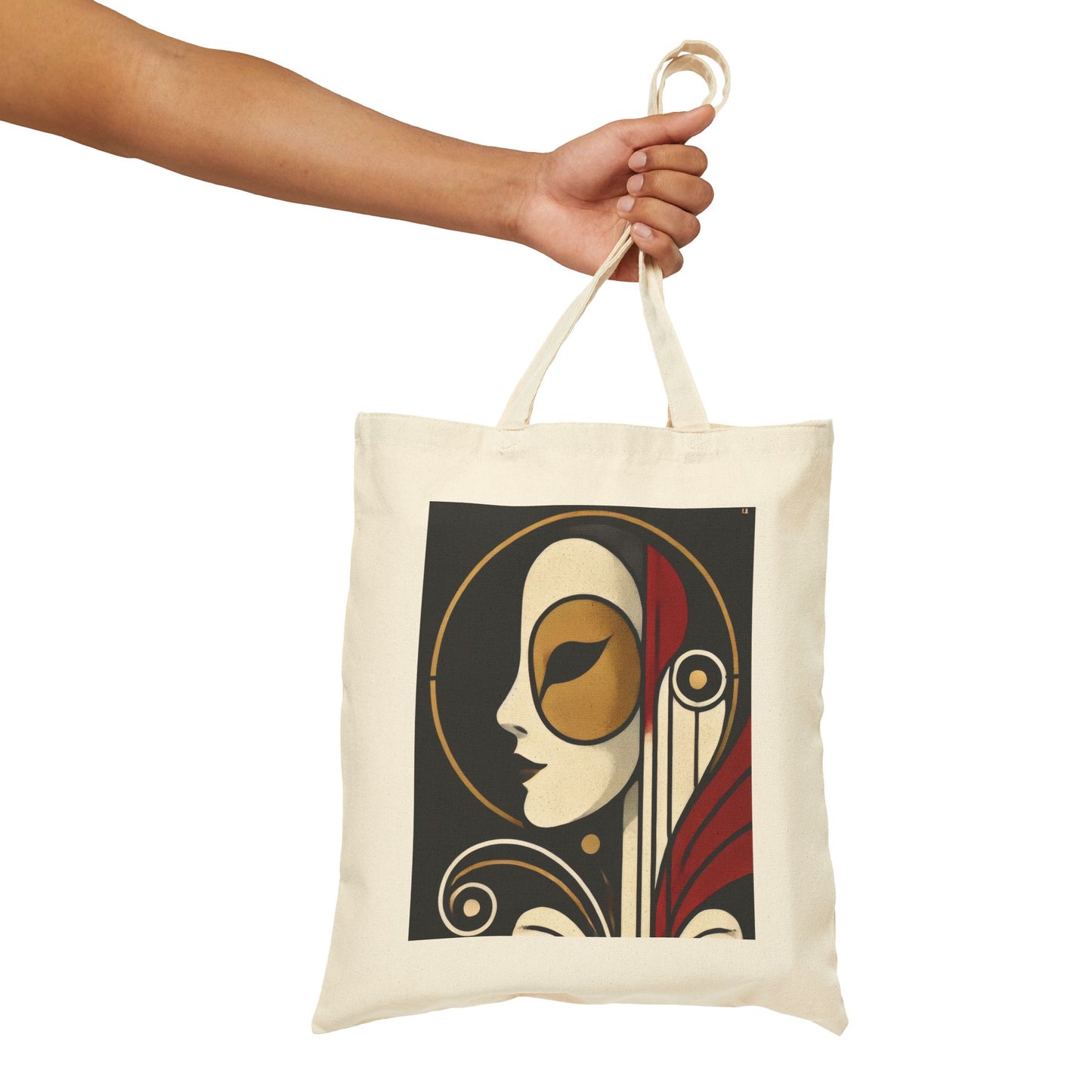 Art Deco Woman Tote Bag, Elegant Geometric Face Design, Modern Vintage Style Canvas Bag for Art Lovers, Artistic Cotton Canvas Tote Bag