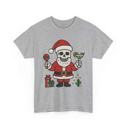 Funny Santa Skull Christmas Men's Shirt, Holiday Margarita Tee for Men