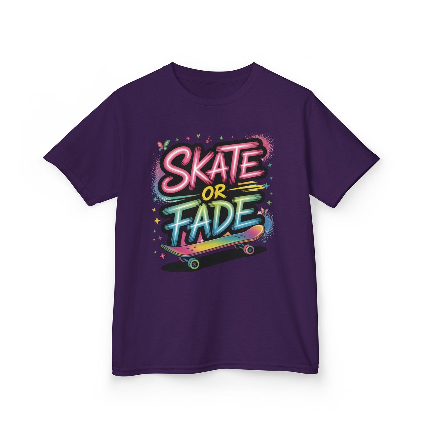 Skate Or Fade Girls Shirt, Colorful Graffiti Skateboarding Tee, Kids Heavy Cotton™ Tee