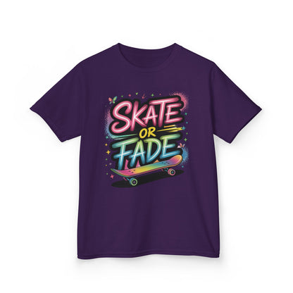 Skate Or Fade Girls Shirt, Colorful Graffiti Skateboarding Tee, Kids Heavy Cotton™ Tee