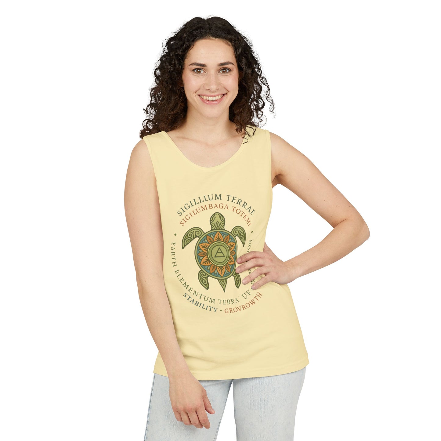 Earth Totem Turtle Womens Tank, Sigillum Terrae Symbol, Elemental Growth Tee, Nature-Inspired Tank Top with Protective Symbol, , Beachwear