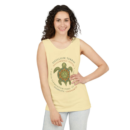 Earth Totem Turtle Womens Tank, Sigillum Terrae Symbol, Elemental Growth Tee, Nature-Inspired Tank Top with Protective Symbol, , Beachwear