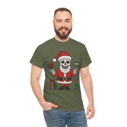 Funny Santa Skull Christmas Men's Shirt, Holiday Margarita Tee for Men