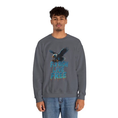 Mens Heavy Blend™ Crewneck Sweatshirt, Fly High Live Free Mens Eagle Graphic Sweatshirt