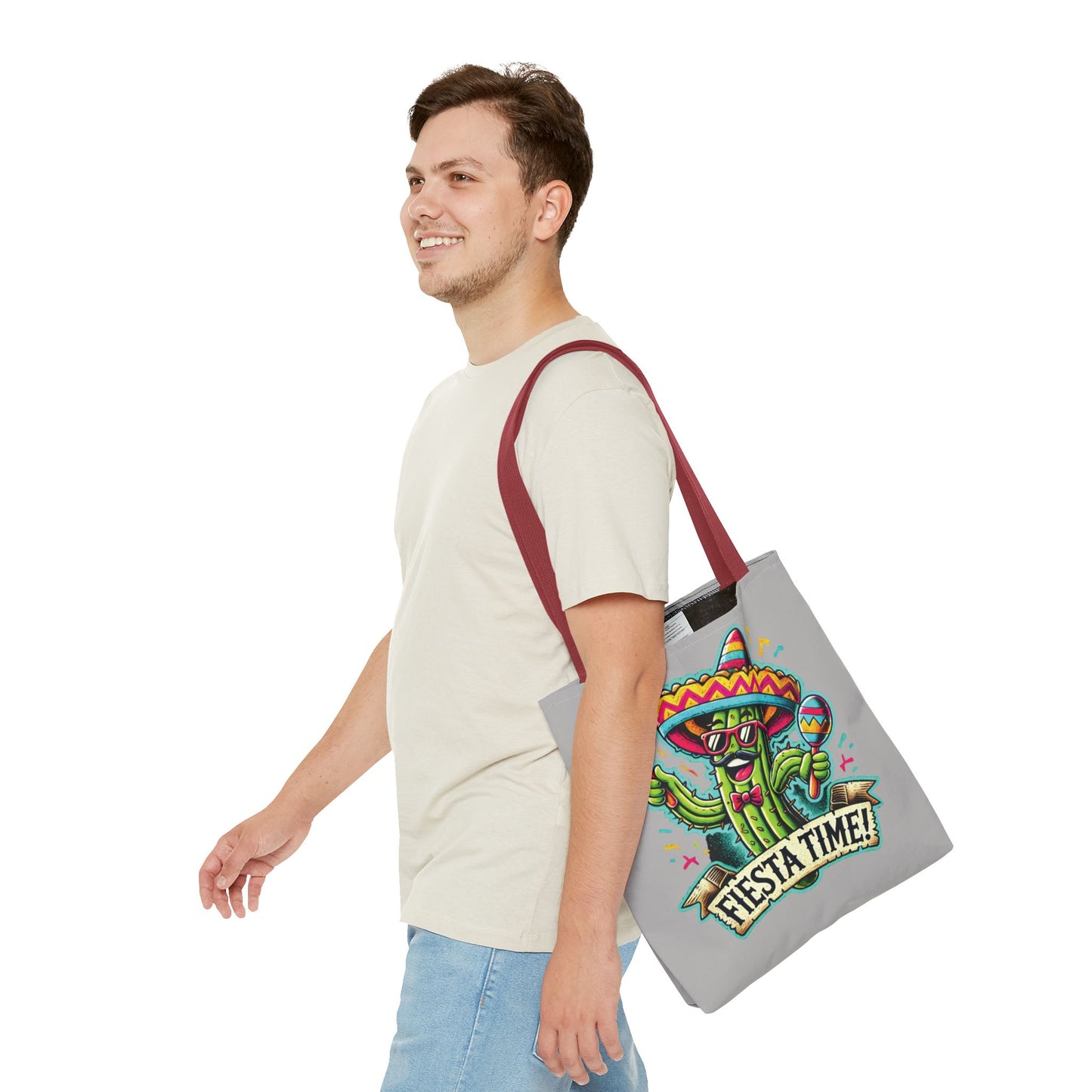 Fiesta Time Cactus Tote Bag, Funny Mexican Party Gift, Sombrero Maracas Print, Cinco de Mayo Bag, Summer Festival Tote, Beach Bag, Shopping