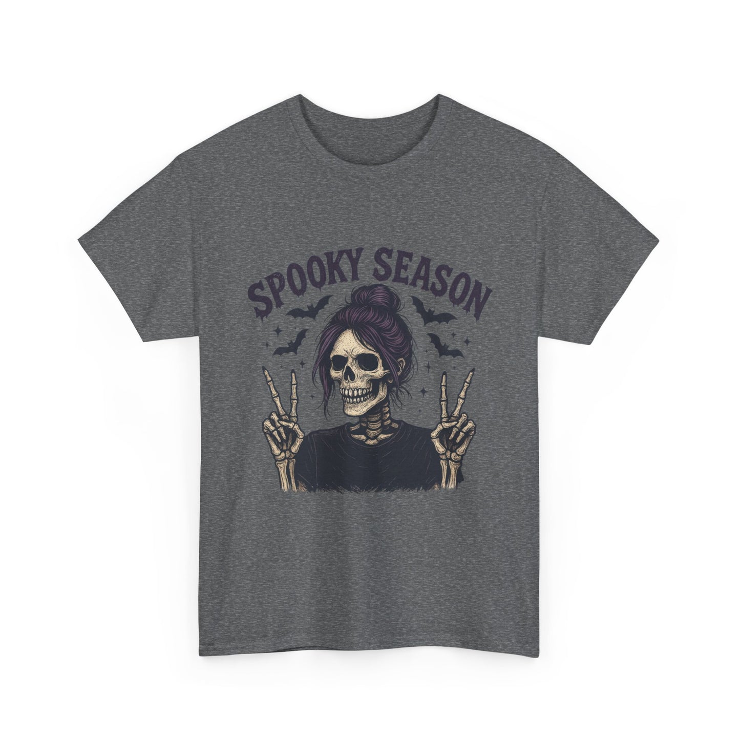 Spooky Season Women's T-Shirt, Funny Skeleton Girl Halloween Graphic Tee, Gothic Fall Shirt