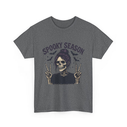 Spooky Season Women's T-Shirt, Funny Skeleton Girl Halloween Graphic Tee, Gothic Fall Shirt