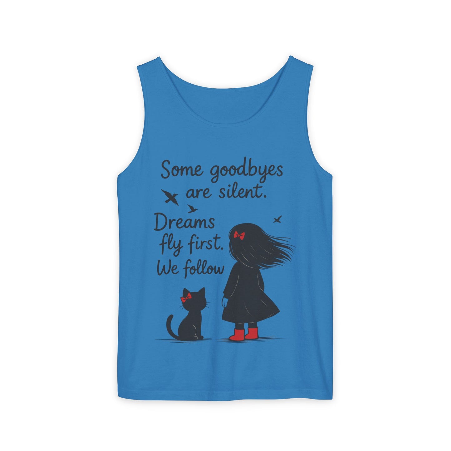 Minimalist Tank Top, Womens Tank, Girl & Cat Art Print, Emotional Lightweight Summer Shirt,  Inspirational Apparel, Cat Lover Gift