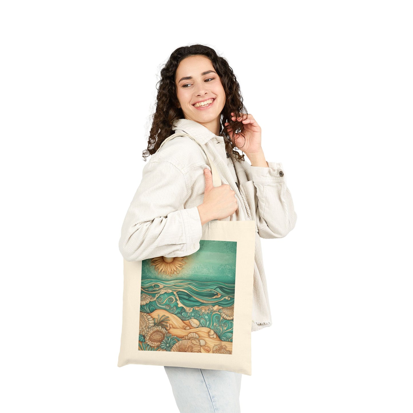 Beach Vibes Cotton Canvas Tote Bag - Sun & Ocean Design