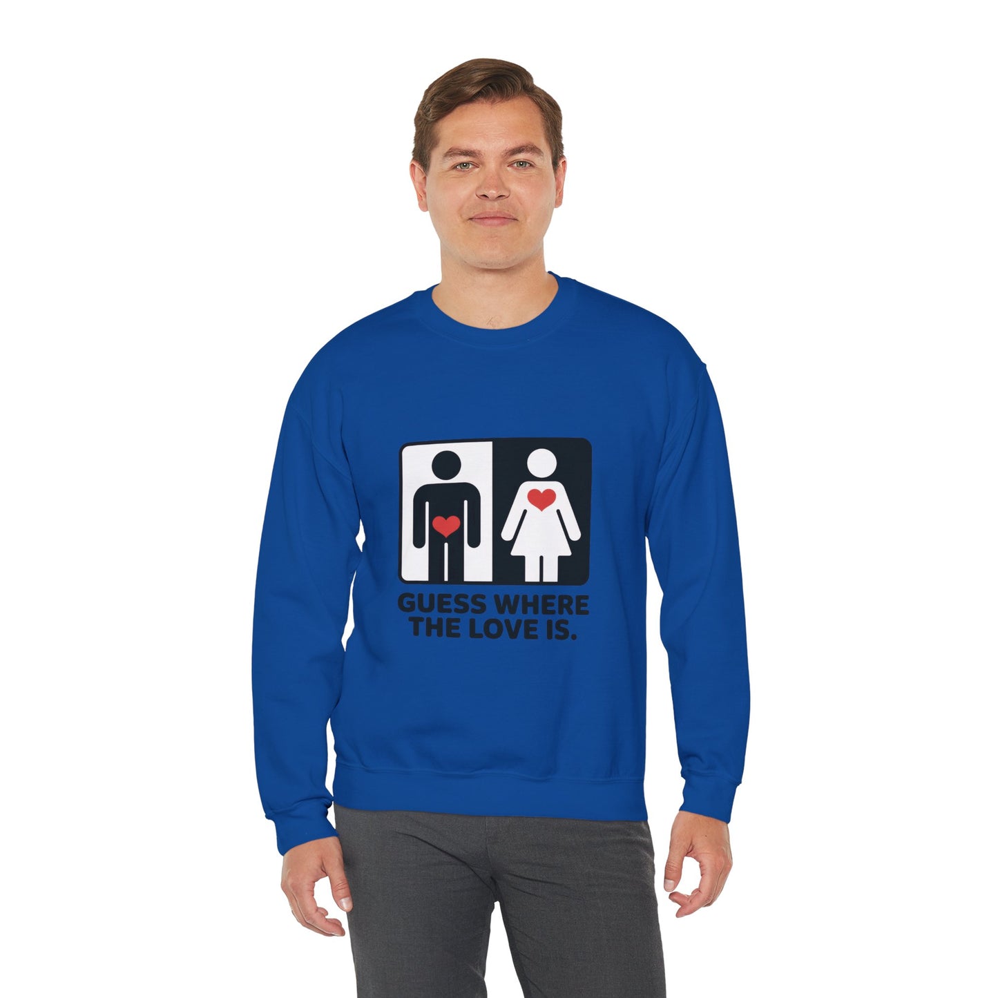 Guess Where the Love Is Mens Crewneck Sweatshirt, Cute Couples Gift, Love Themed Apparel, Valentine's Day Apparel, Relationship Sweatshirt