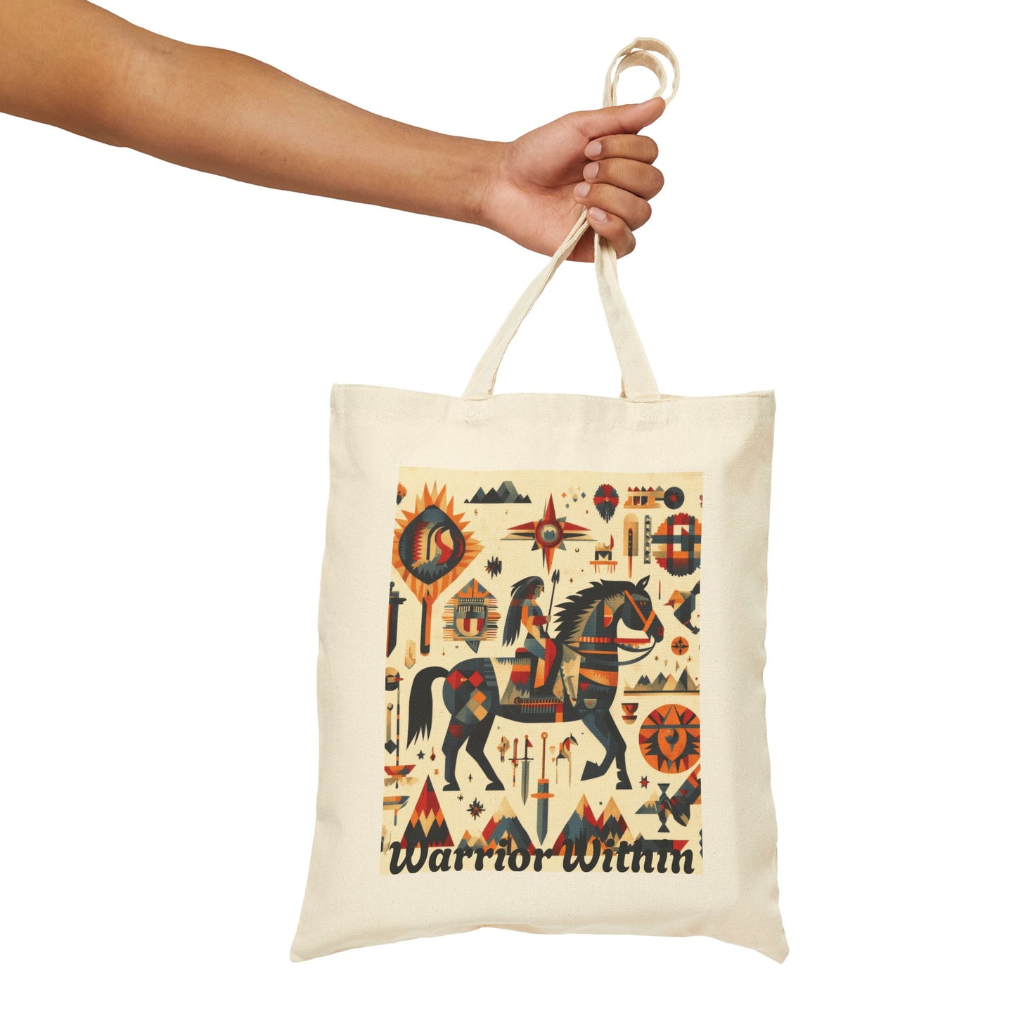 Warrior Within Cotton Canvas Tote Bag, Boho Tote, Eco-Friendly Bag, Gift for Her, Travel Accessory, Art Print Bag