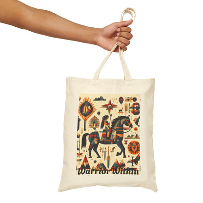 Warrior Within Cotton Canvas Tote Bag, Boho Tote, Eco-Friendly Bag, Gift for Her, Travel Accessory, Art Print Bag