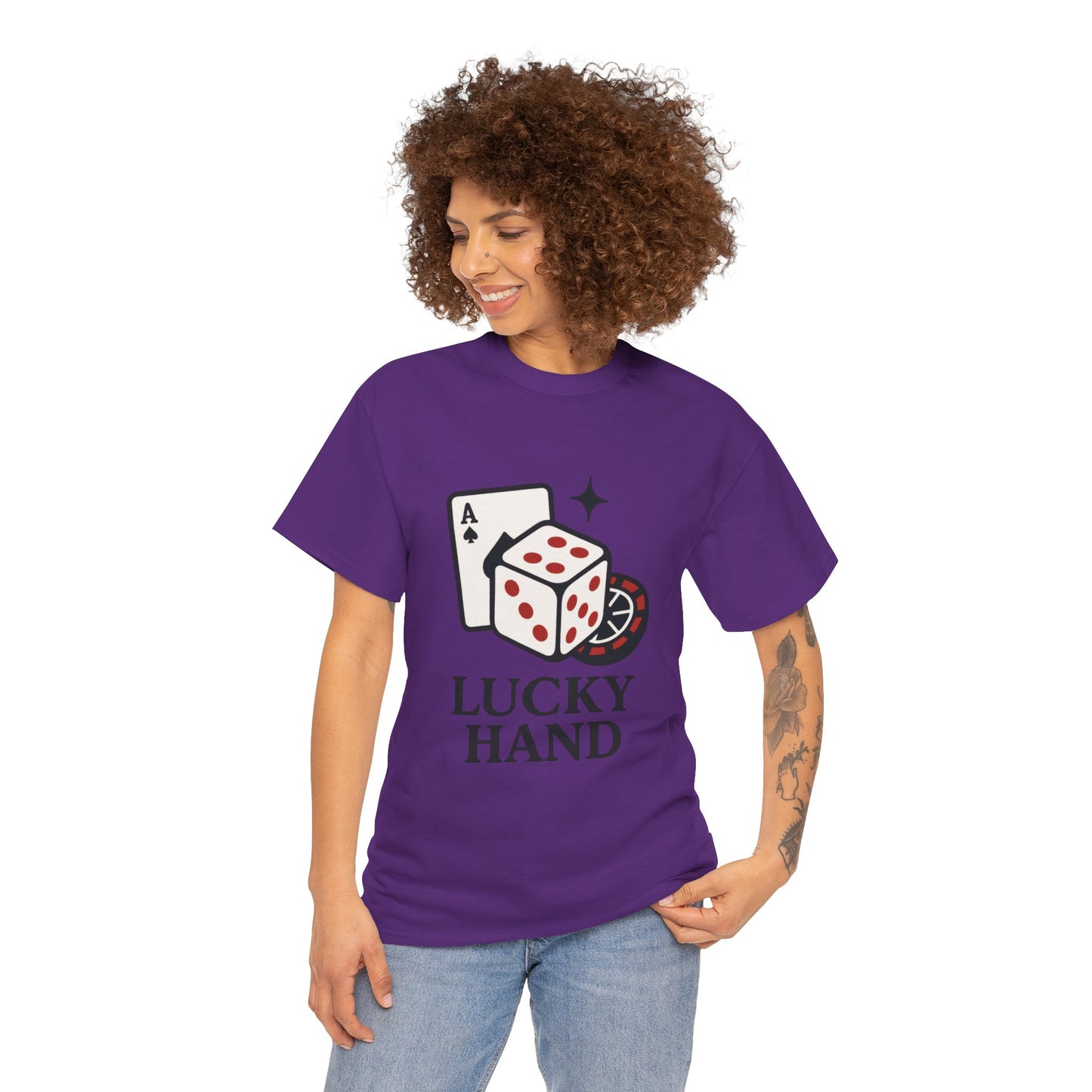 Lucky Hand Unisex Heavy Cotton Tee, Gambling Shirt, Casino Wear, Good Luck Gift, Poker T-Shirt, Casual Vintage Style