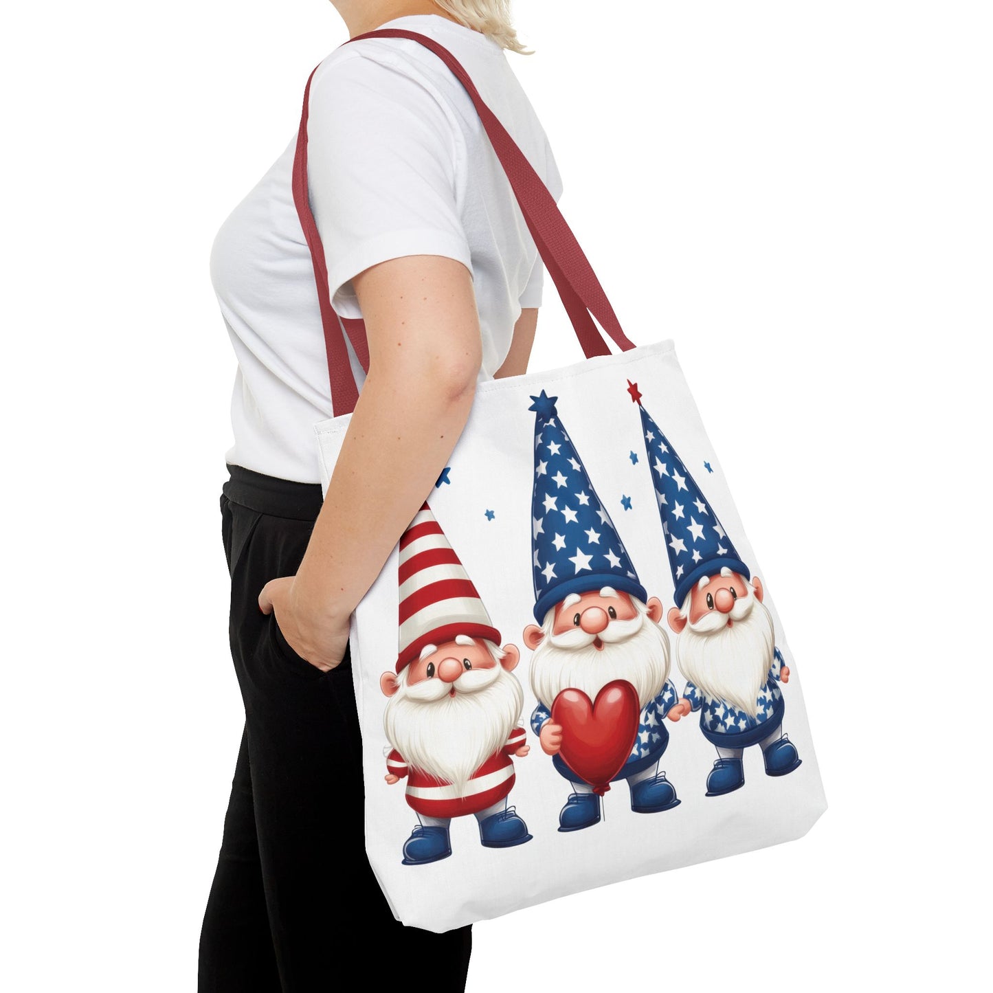 Patriotic Gnome Tote Bag, Stars and Stripes Reusable Grocery Bag, Cute Gnome Summer Bag, Holiday Gift Tote, Eco-Friendly Shopping Bag