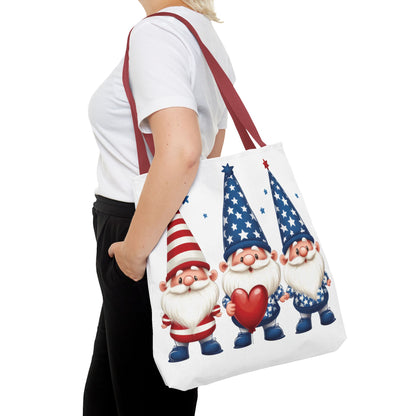 Patriotic Gnome Tote Bag, Stars and Stripes Reusable Grocery Bag, Cute Gnome Summer Bag, Holiday Gift Tote, Eco-Friendly Shopping Bag