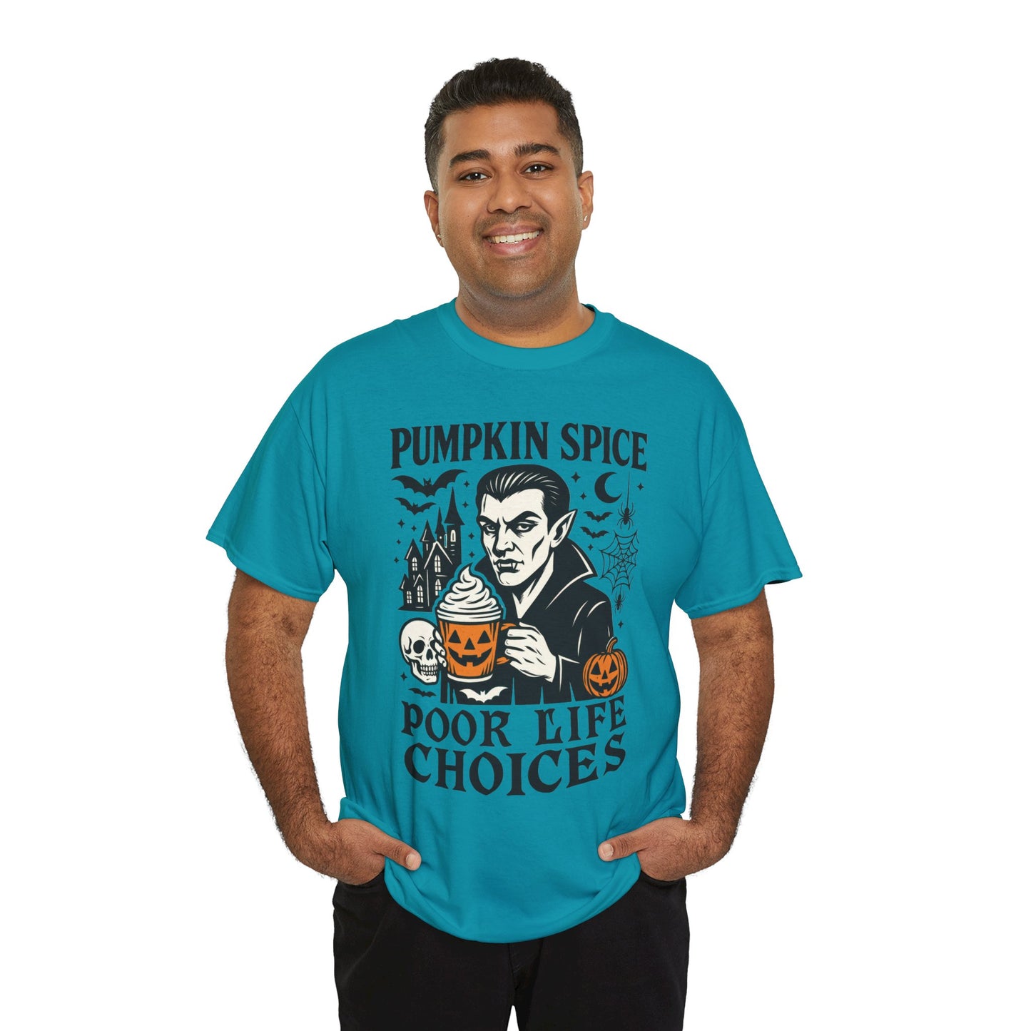 Pumpkin Spice Poor Life Choices Men's T-Shirt, Funny Vampire Coffee Halloween Graphic Tee