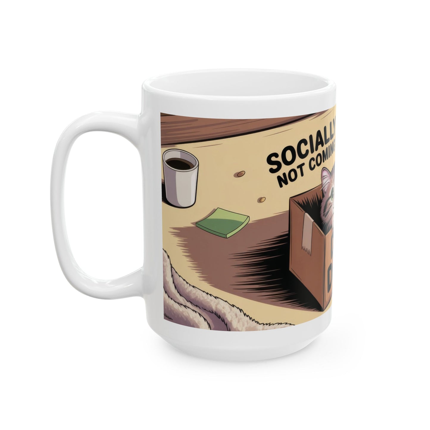 Funny Cat Mug, Socially Exhausted Do Not Disturb Coffee Cup, Introvert Gift Idea, Cozy Cat Lover Wraparound Mug, Lazy Weekend Humor