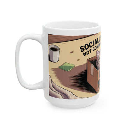 Funny Cat Mug, Socially Exhausted Do Not Disturb Coffee Cup, Introvert Gift Idea, Cozy Cat Lover Wraparound Mug, Lazy Weekend Humor