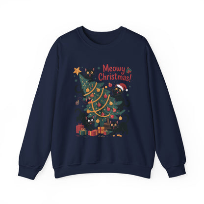 Black Cats Christmas Tree Sweatshirt, Funny Cat Lover Holiday Sweater, Cute Christmas Cat Chaos Jumper