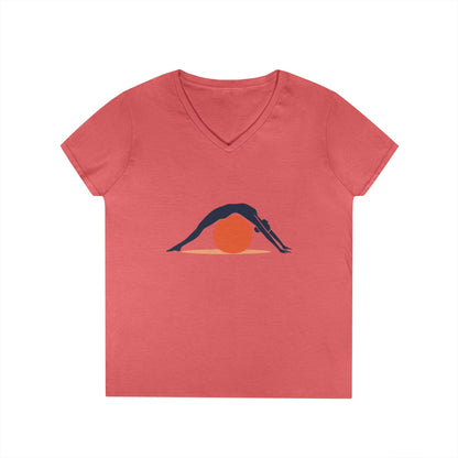 Ladies' V-Neck T-Shirt, Womens Pilates T-Shirt, Yoga Fitness Graphic Tee, Workout Gym Activewear Top