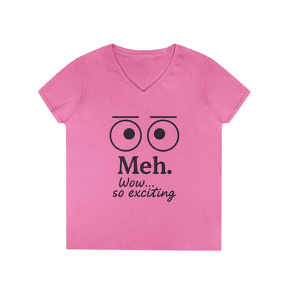 Funny Ladies' V-Neck T-Shirt - "Meh." Graphic, Casual Humor Tee, Gift for Her, Everyday Wear, Cute Top