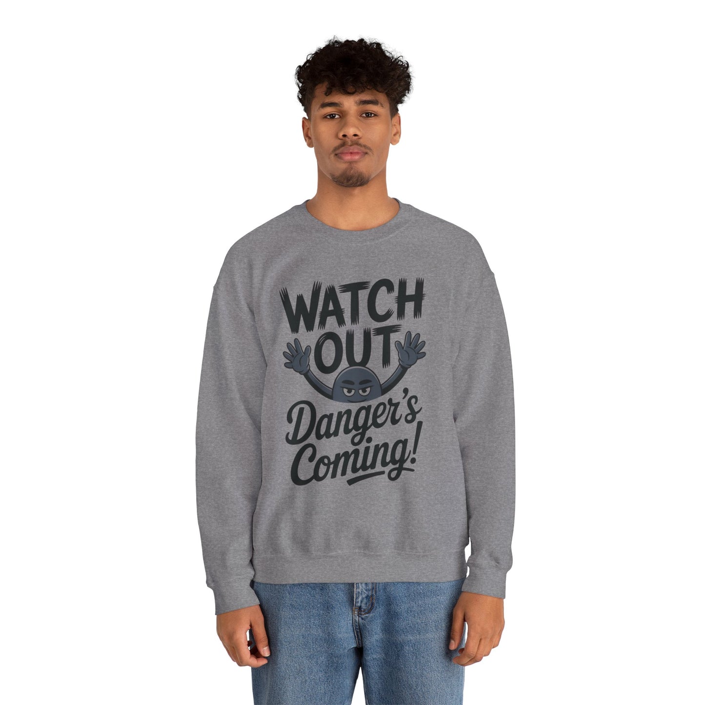 Mens Casual Crewneck Sweatshirt with Warning Message, Funny Gift for Friends, Cozy Layer for Everyone, Great for Halloween, Fall