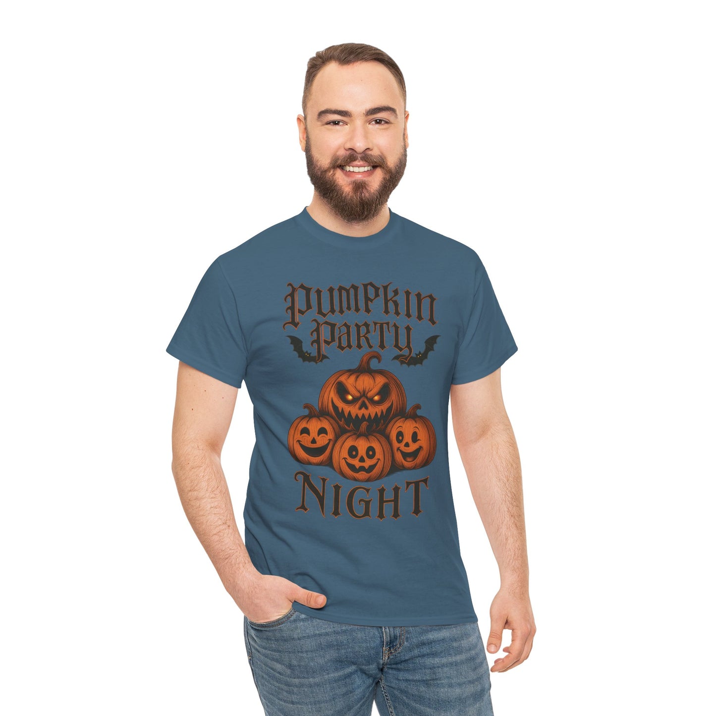 Pumpkin Party Night Men's Halloween T-Shirt, Scary Jack-O-Lantern Pumpkin Graphic Tee for Him